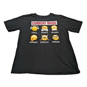 Boys Emoji T-Shirt CURRENT MOOD Chill Happy Bored Hungry Awesome L 10-12